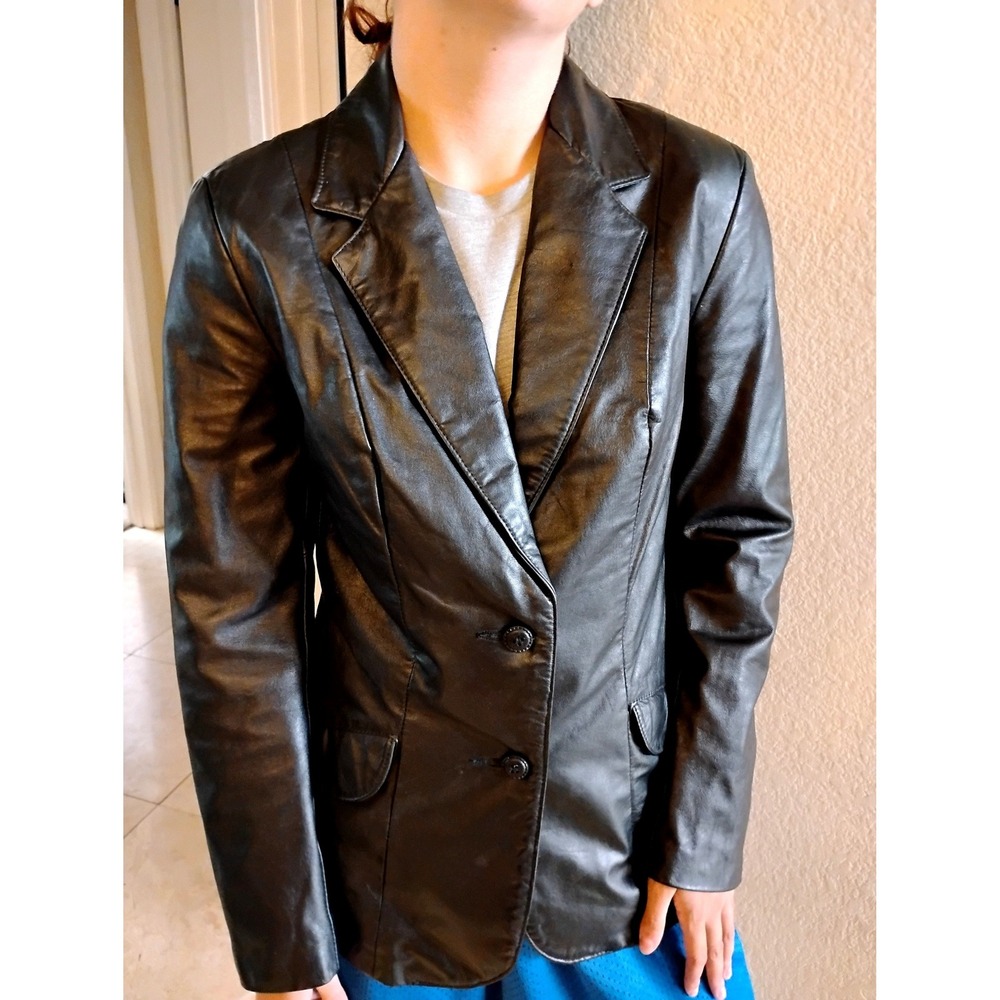 ▪️Vintage 90s Black Leather Blazer Jacket Y2K dark academia vampy goth mob wife